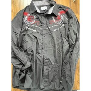 Ace of Diamond USA Mens XXL Black Western Pearl Snap Horseshoe Embroidered Shirt